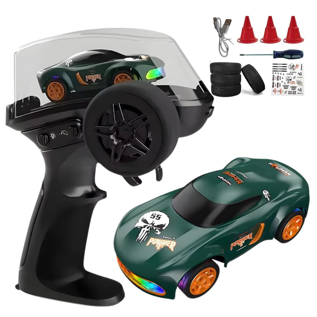 Mini Coche RC Drift 1/64 – 4WD, Luces LED, Dirección Semiproporcional, USB-C, Regalo Para Niños 6+