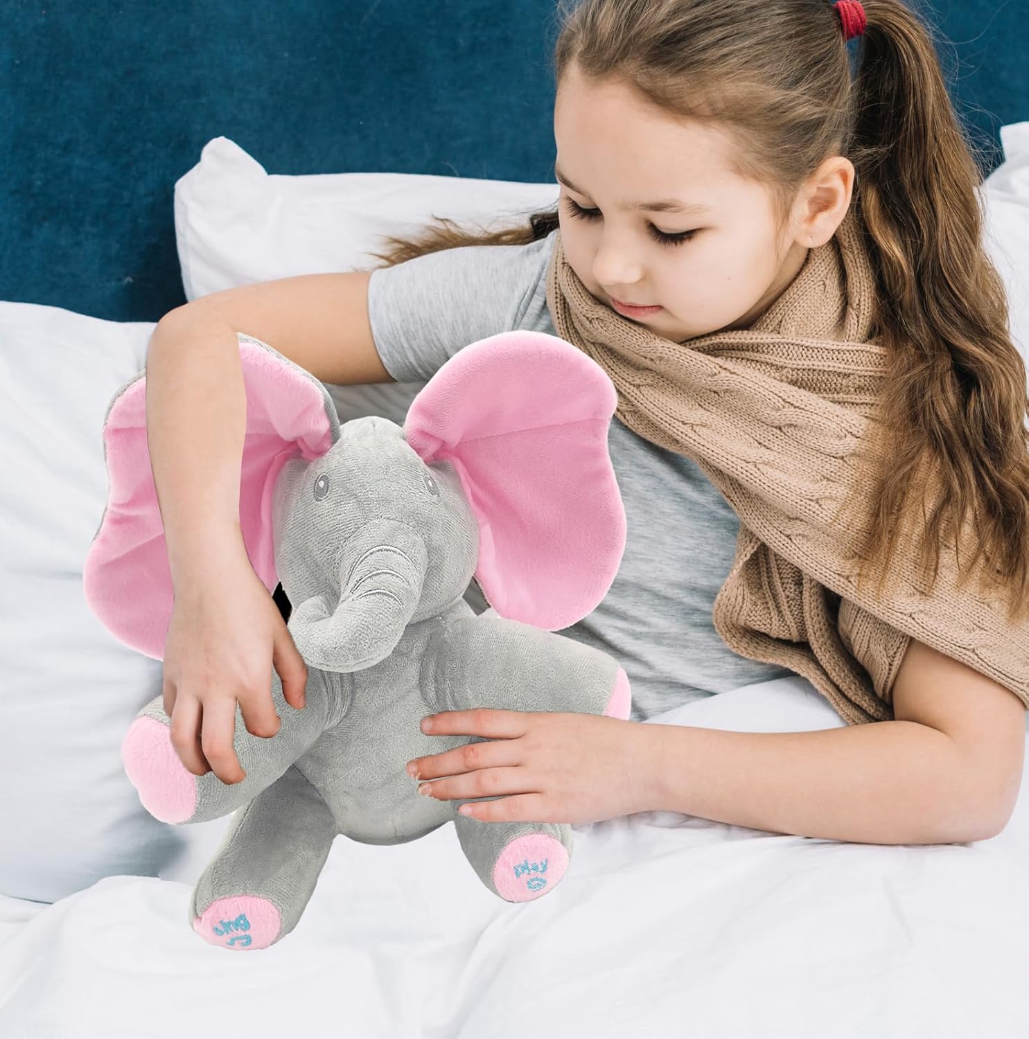 Peek-a-Boo Musical Elephant Plush Toy with Flappy Ears for Babies & Kids - Image 5