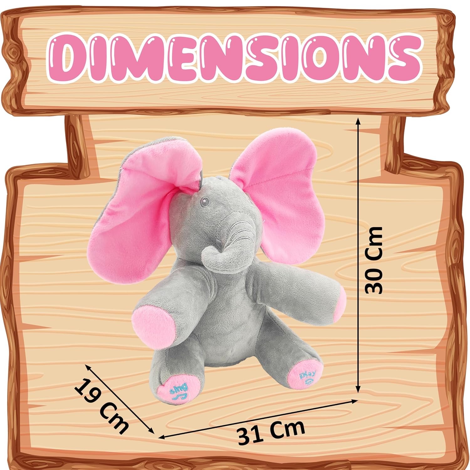 Peek-a-Boo Musical Elephant Plush Toy with Flappy Ears for Babies & Kids - Image 4