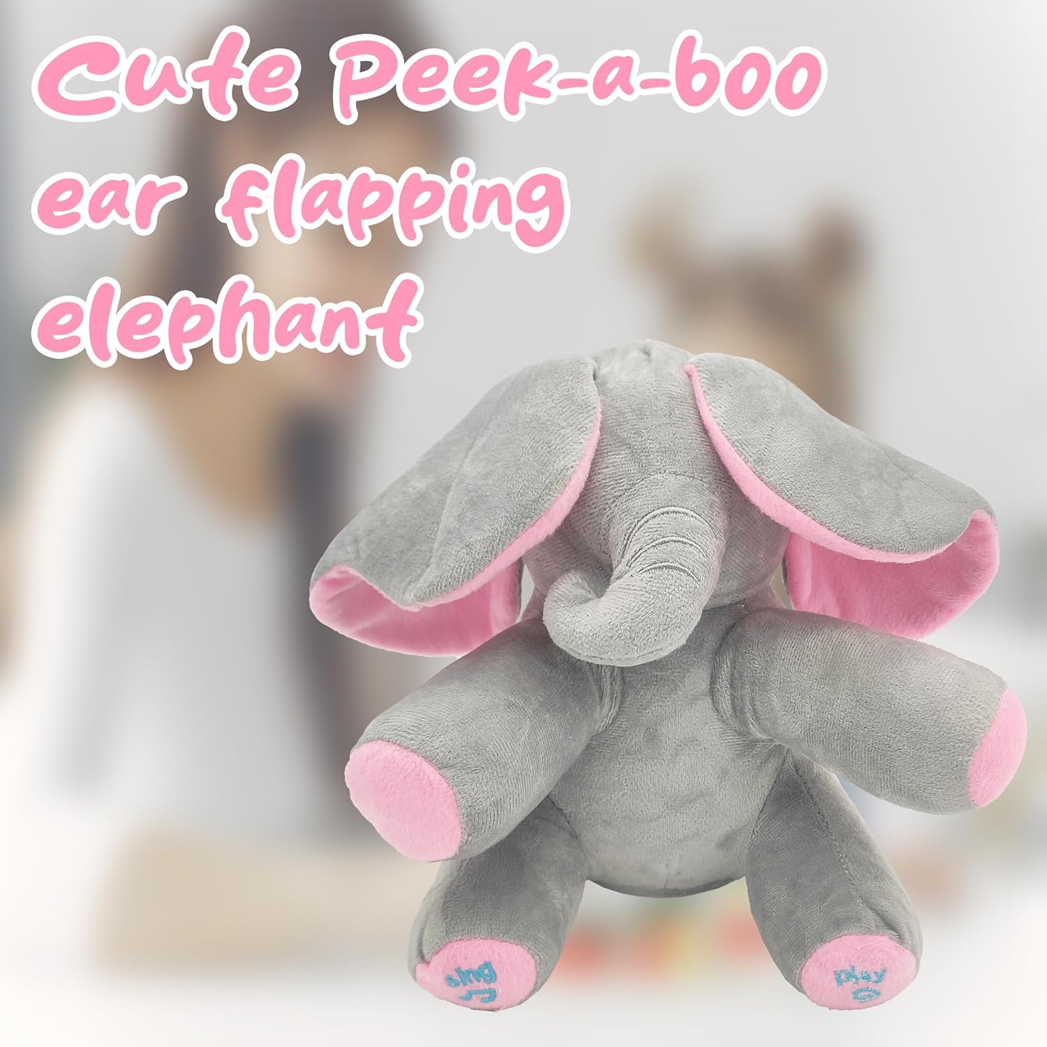 Peek-a-Boo Musical Elephant Plush Toy with Flappy Ears for Babies & Kids - Image 3