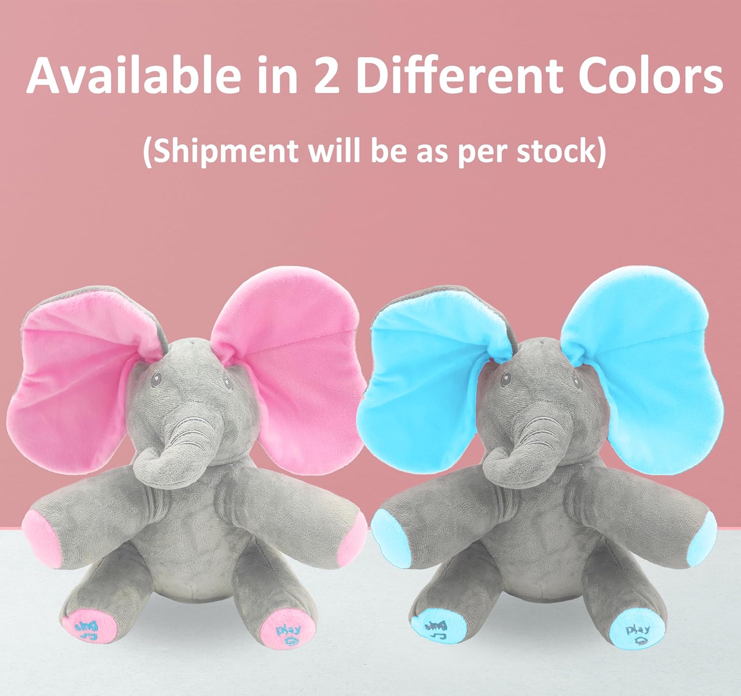 Peek-a-Boo Musical Elephant Plush Toy with Flappy Ears for Babies & Kids - Image 2