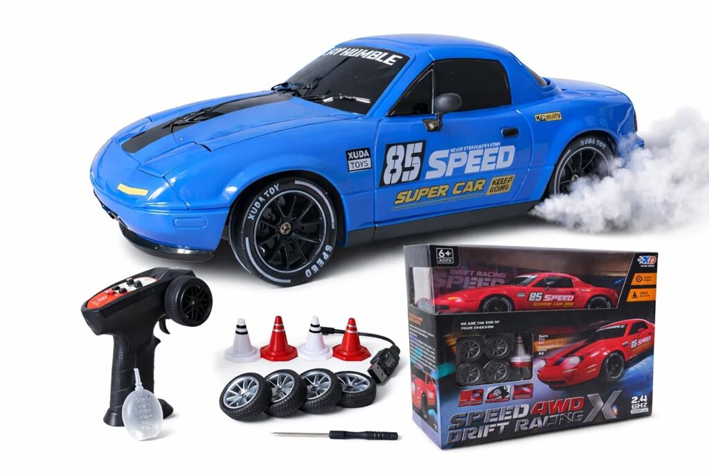 1:24 Scale 4WD RC Drift Car with Smoke Effect & LED Lights (Blue)